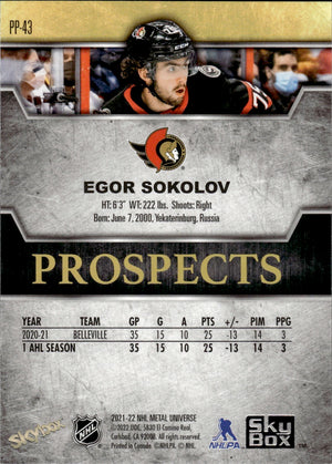 2021-22 Upper Deck Skybox Metal Universe Hockey Premium Prospects #PP-43 Egor Sokolov - Ottawa Senators