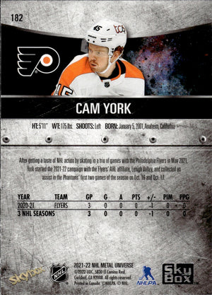 2021-22 Upper Deck Skybox Metal Universe Hockey Rookies #182 Cam York - Philadelphia Flyers