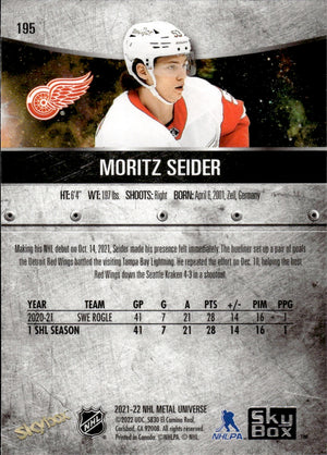 2021-22 Upper Deck Skybox Metal Universe Hockey Rookies #195 Moritz Seider - Detroit Red Wings