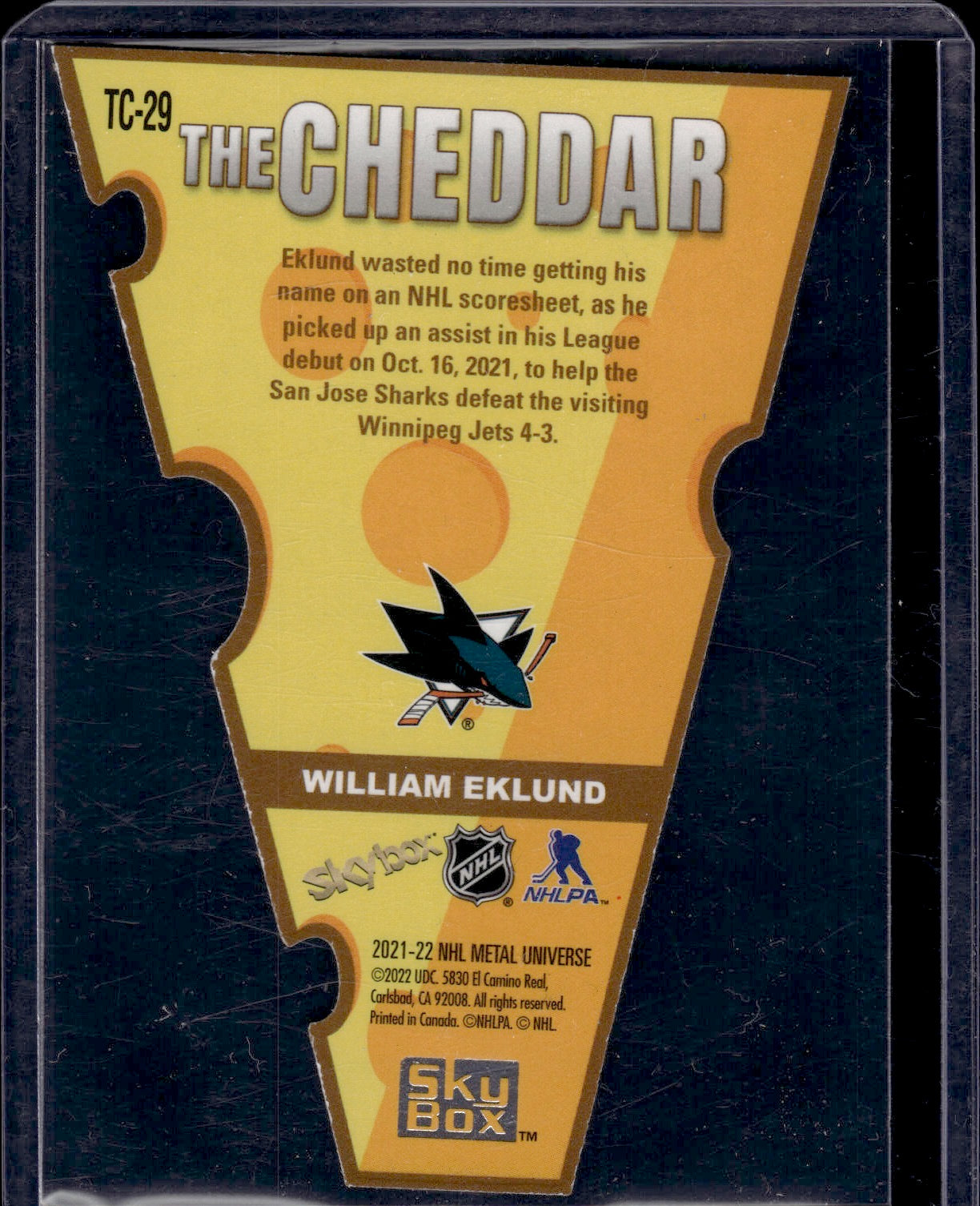 2021-22 Upper Deck Skybox Metal Universe Hockey The Cheddar #TC-29 William Eklund - San Jose Sharks