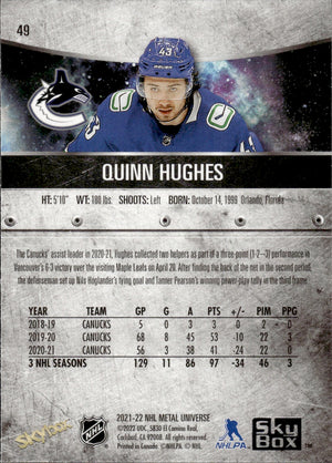 2021-22 Upper Deck Skybox Metal Universe #49 Quinn Hughes - Vancouver Canucks