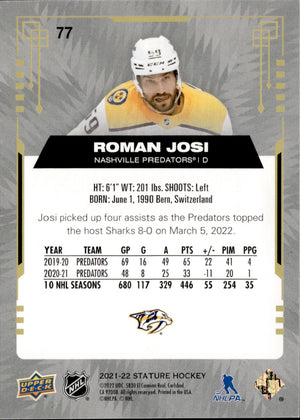 2021-22 Upper Deck Stature - Base - Green Photo Design /66 #77 Roman Josi - Nashville Predators