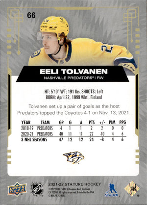 2021-22 Upper Deck Stature - Base #66 Eeli Tolvanen - Nashville Predators