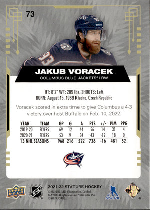 2021-22 Upper Deck Stature - Base #73 Jakub Voracek - Columbus Blue Jackets