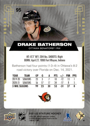 2021-22 Upper Deck Stature - Base #95 Drake Batherson - Ottawa Senators