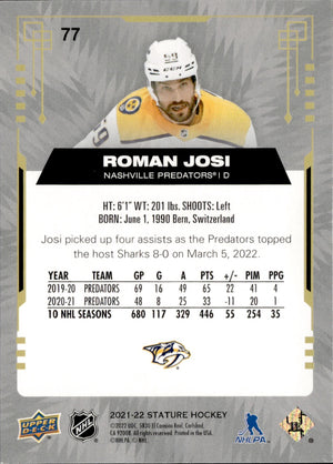 2021-22 Upper Deck Stature - Base /99 #77 Roman Josi - Nashville Predators