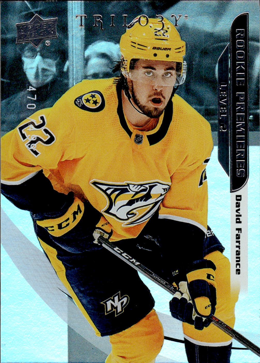 2021-22 Upper Deck Trilogy Hockey Rookie Premiers Level 2 /499 #51 David Farrance - Nashville Predators