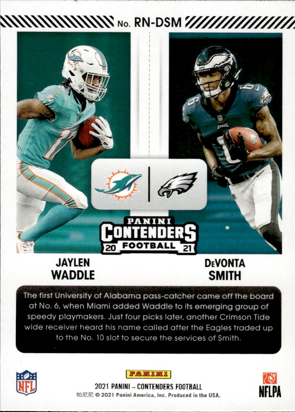 2021 Panini Contenders Football Round Numbers #RN-DSM Jaylen Waddle Miami Dolphins - DeVonta Smith Philadelphia Eagles