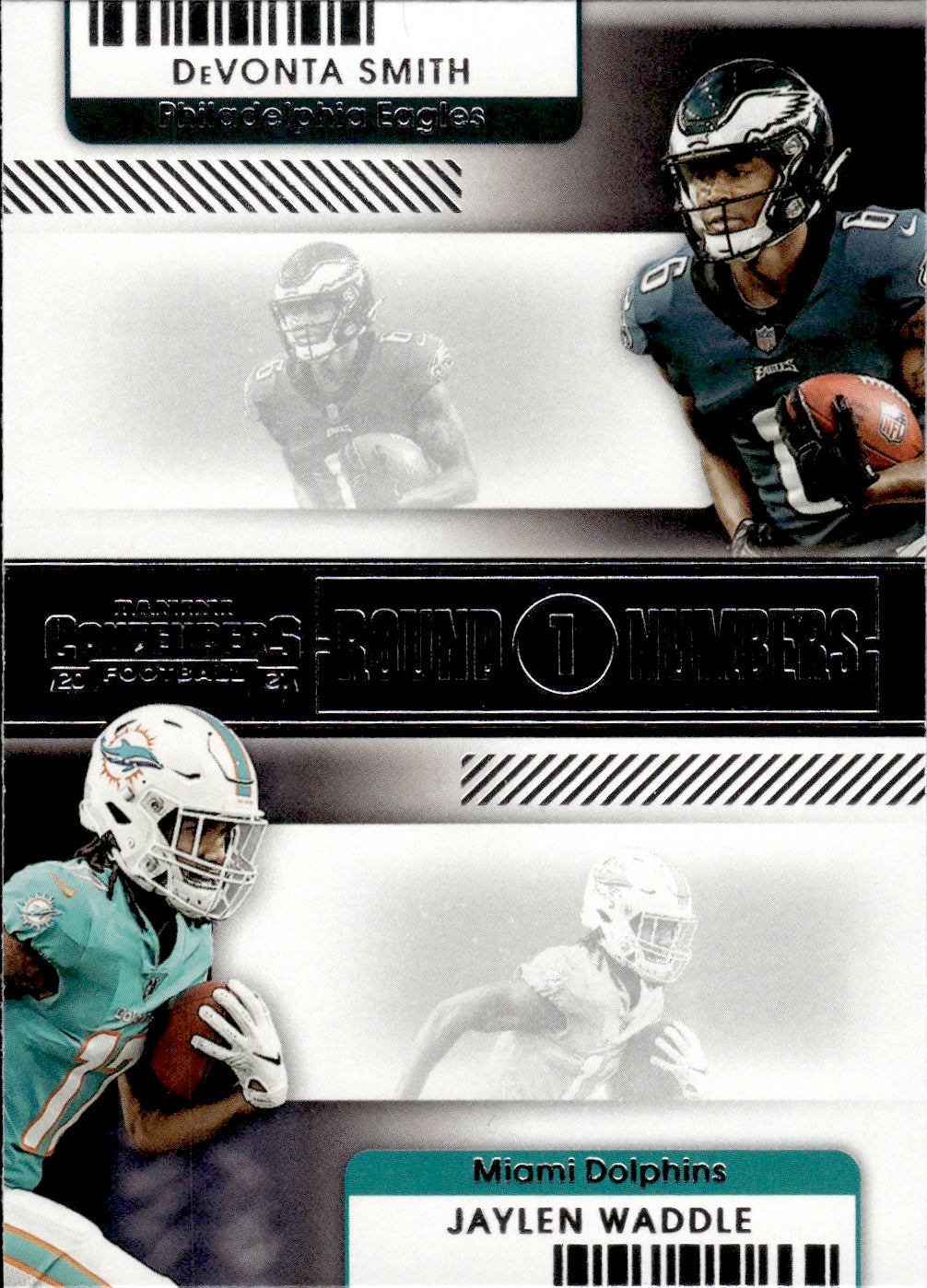 2021 Panini Contenders Football Round Numbers #RN-DSM Jaylen Waddle Miami Dolphins - DeVonta Smith Philadelphia Eagles