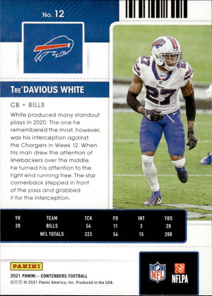 2021 Panini Contenders Football #12 Tre'Davious White - Buffalo Bills