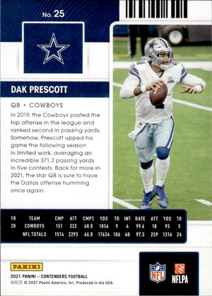 2021 Panini Contenders Football #25 Dak Prescott - Dallas Cowboys