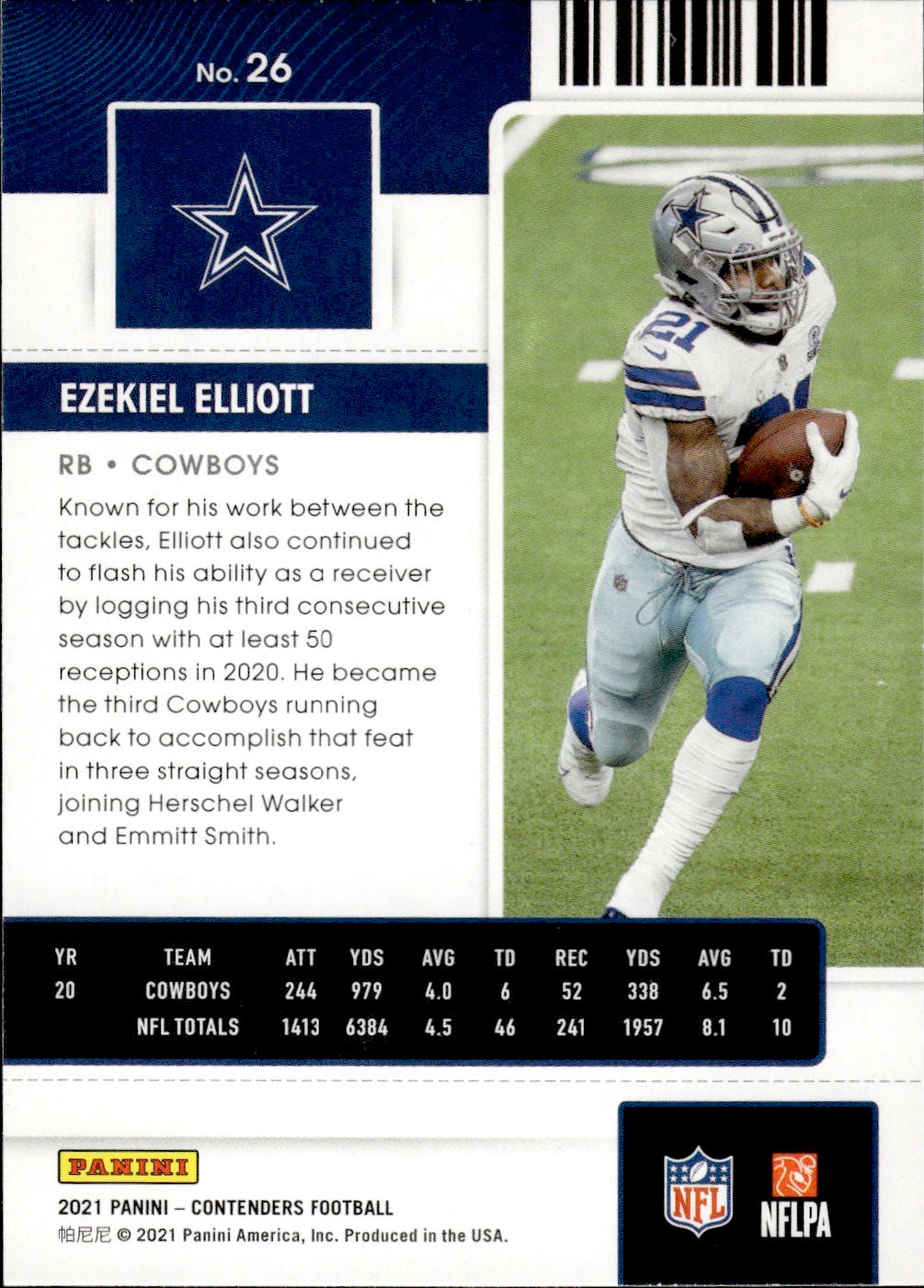 2021 Panini Contenders Football #26 Ezeliel Elliott - Dallas Cowboys