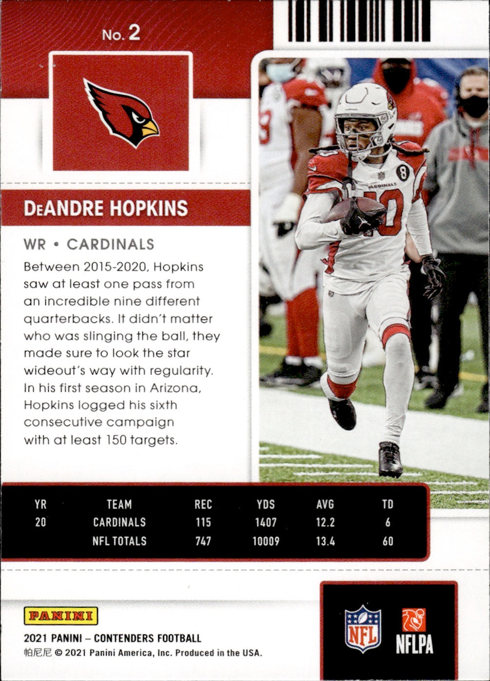 2021 Panini Contenders Football #2 DeAndre Hopkins - Arizona Cardinals