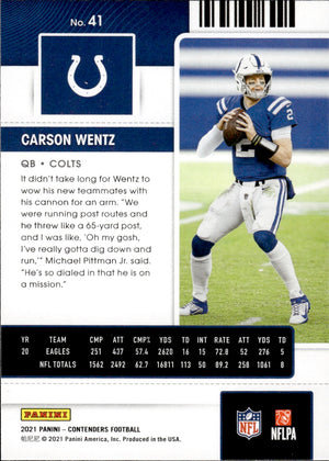 2021 Panini Contenders Football #41 Carson Wentz - Indianapolis Colts