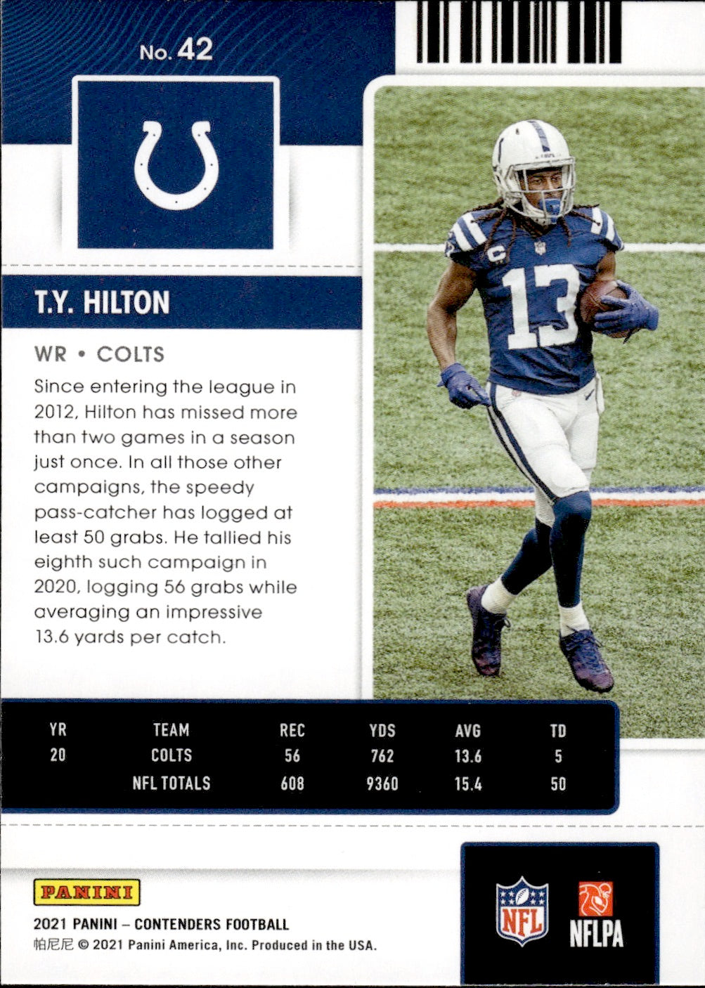 2021 Panini Contenders Football #42 T.Y. Hilton - Indianapolis Colts