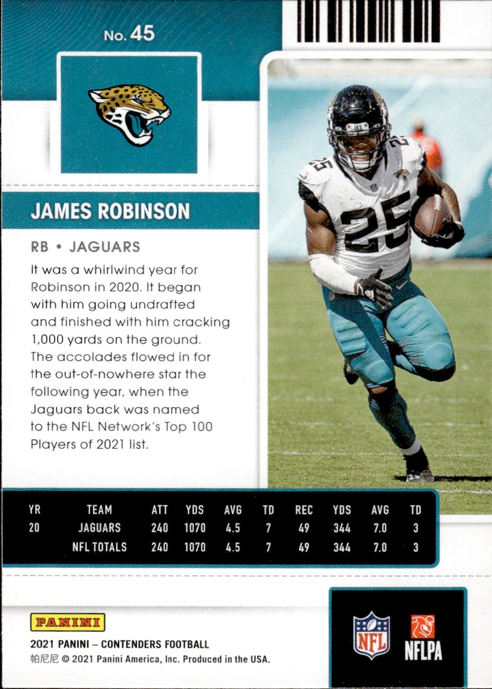 2021 Panini Contenders Football #45 James Robinson - Jacksonville Jaguars