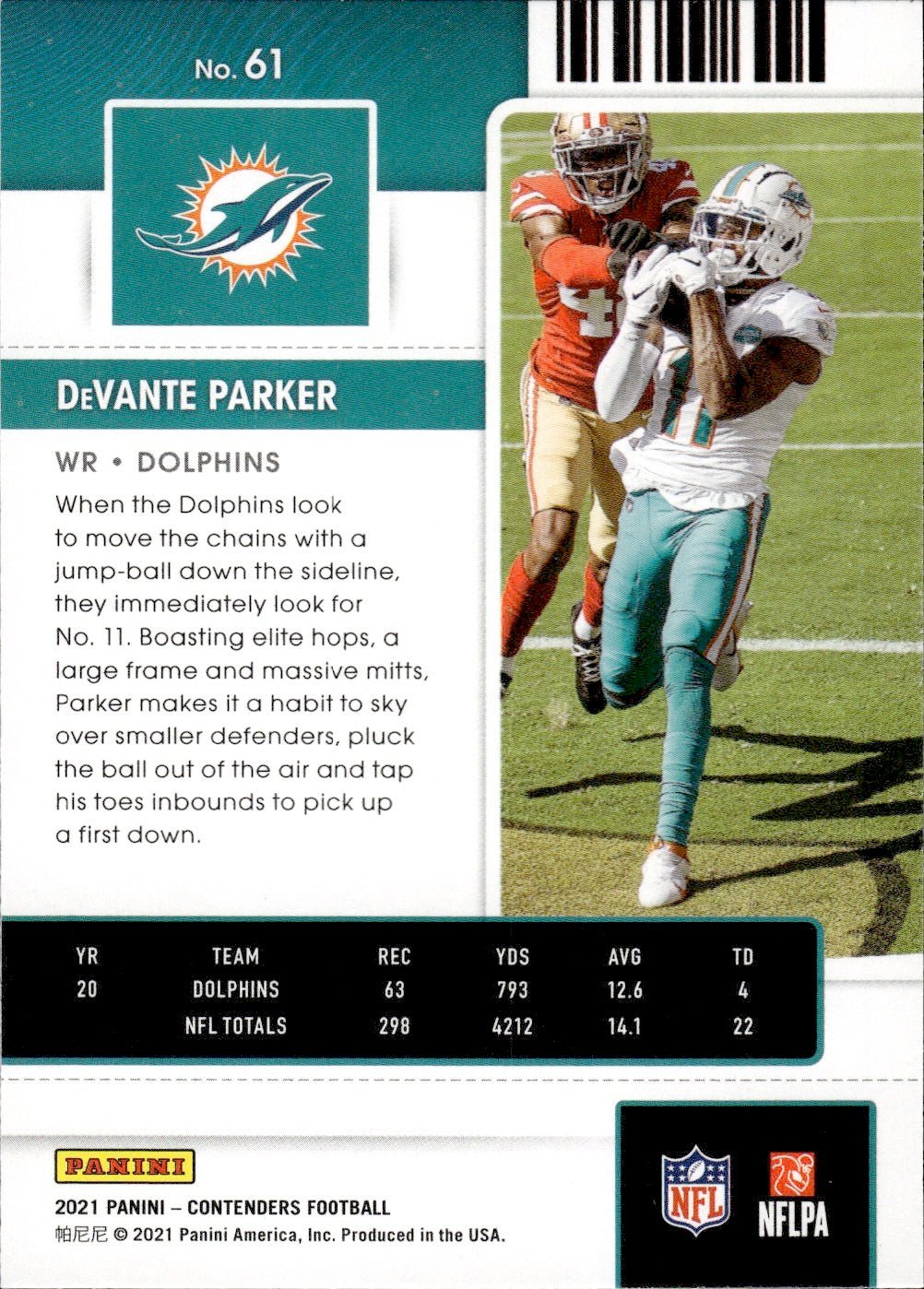 2021 Panini Contenders Football #61 Devante Parker - Miami Dolphins