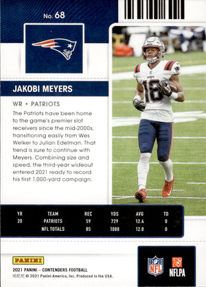 2021 Panini Contenders Football #68 Jakobi Meyers - New England Patriots