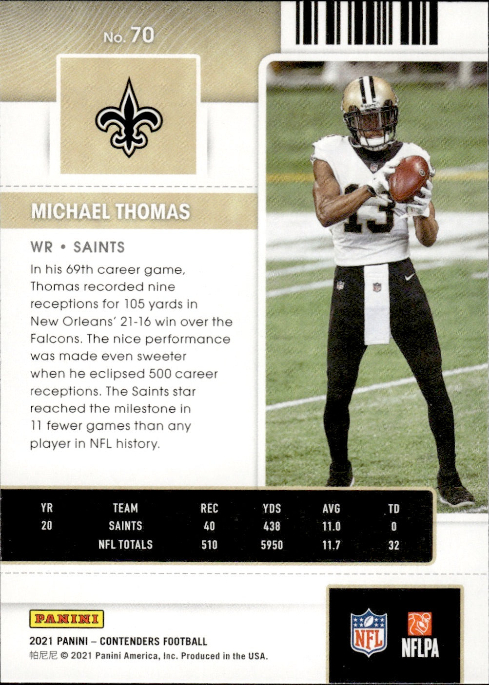 2021 Panini Contenders Football #70 Michael Thomas New Orleans Saints