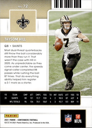 2021 Panini Contenders Football #72 Taysom Hill - New Orleans Saints