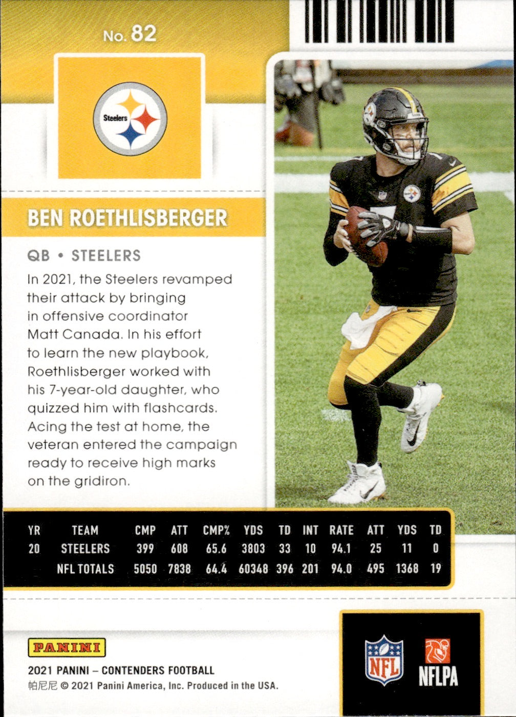 2021 Panini Contenders Football #82 Ben Roethlisberger - Pittsburgh Steelers