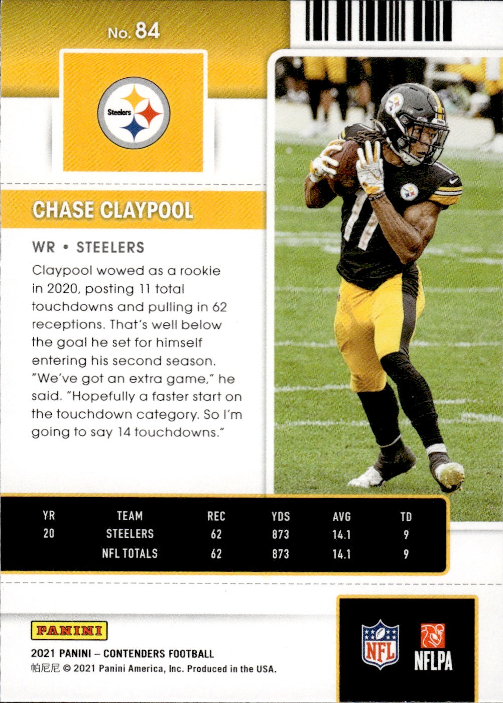 2021 Panini Contenders Football #84 Chase Claypool - Pittsburgh Steelers