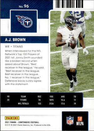 2021 Panini Contenders Football #96 A.J. Brown - Tennessee Titans