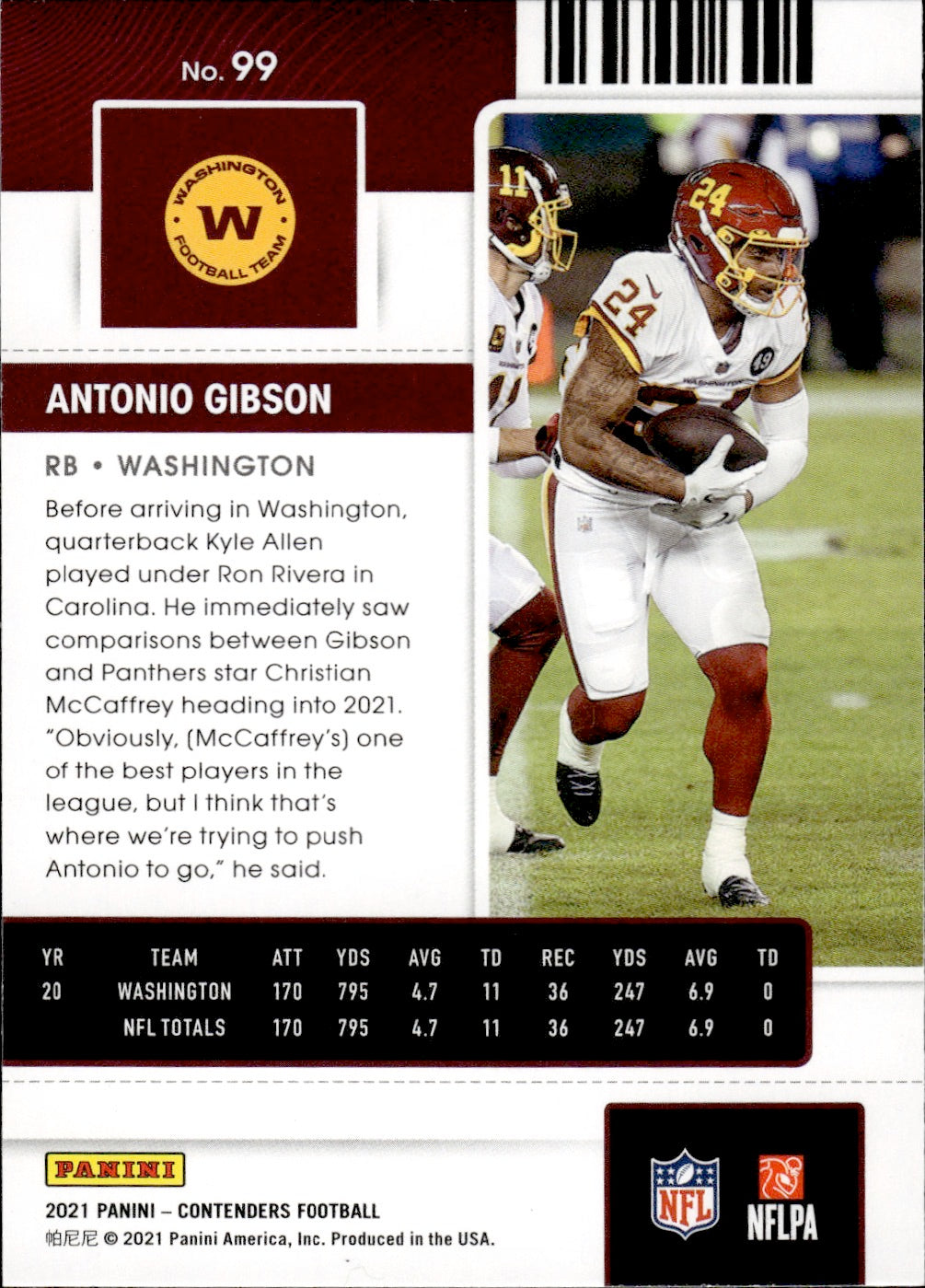 2021 Panini Contenders Football #99 Antonio Gibson - Washington Football Team