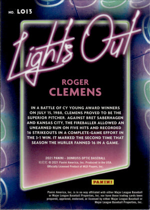 2021 Panini Donruss Optic Baseball Lights Out #LO15 Roger Clemens - Boston Red Sox