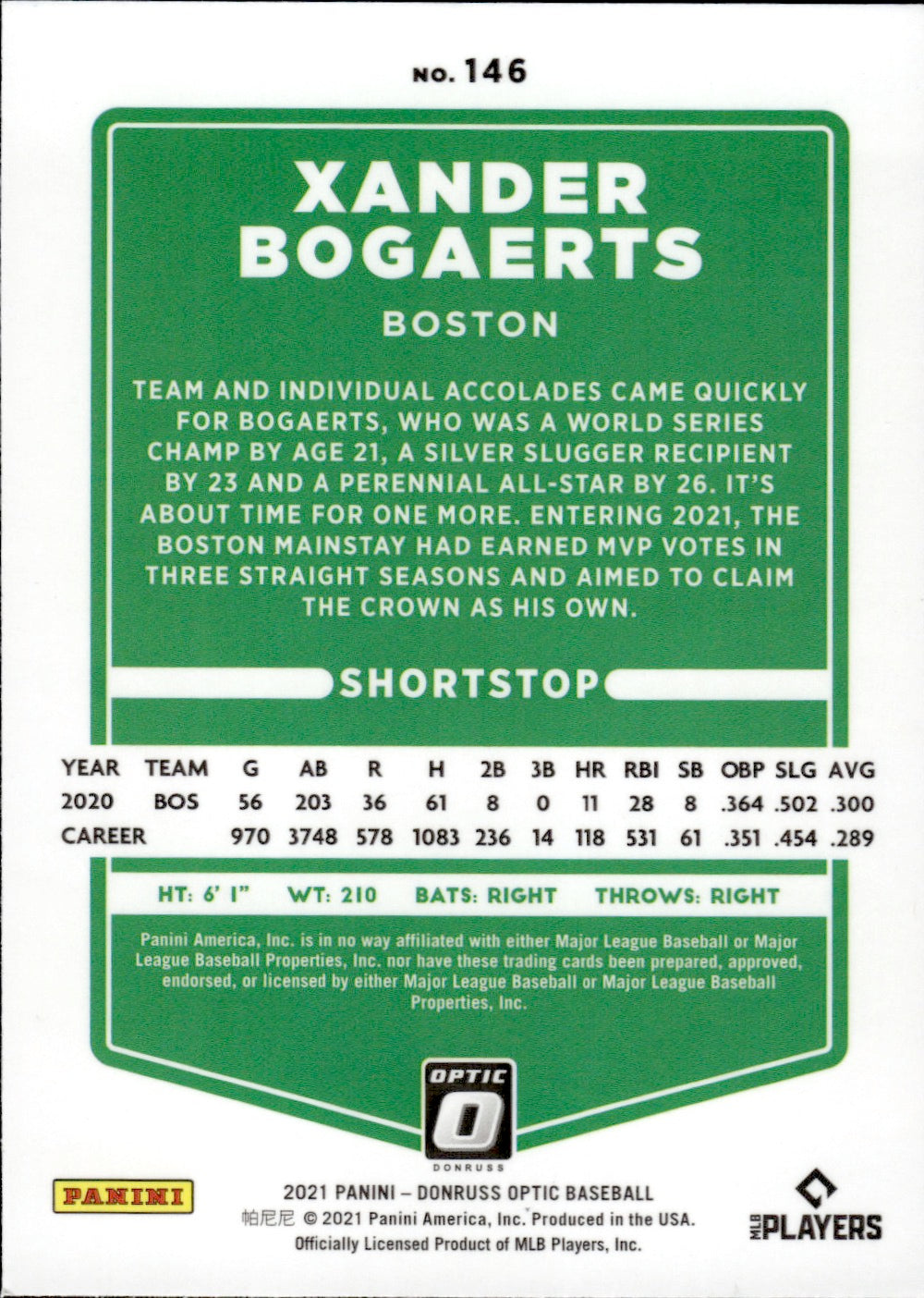 2021 Panini Donruss Optic Baseball #146 Xander Bogaerts - Boston Red Sox