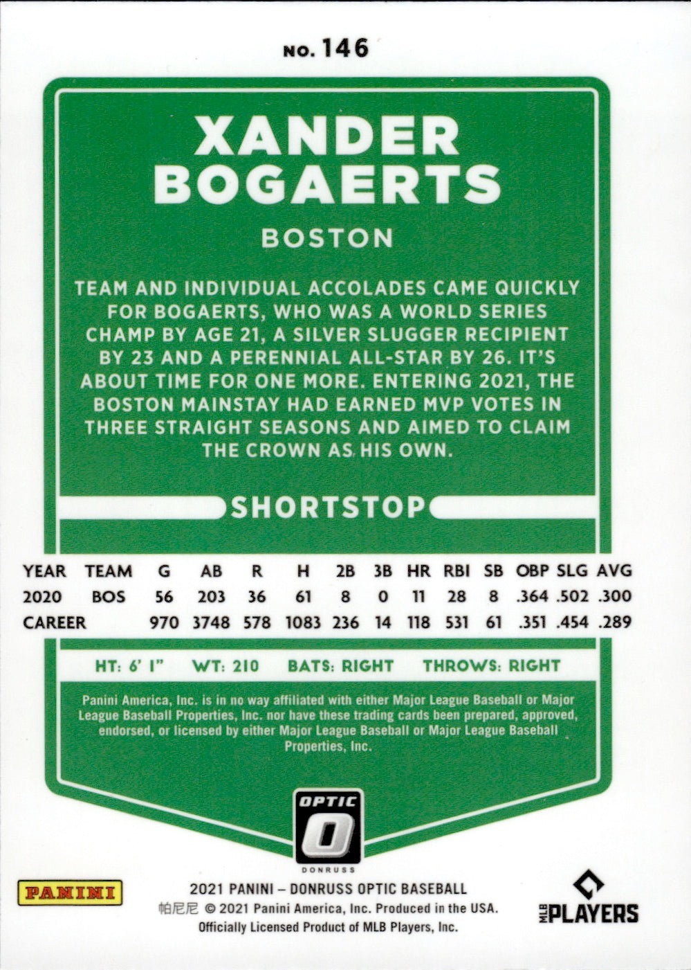 2021 Panini Donruss Optic Baseball #146 Xander Bogaerts - Boston Red Sox