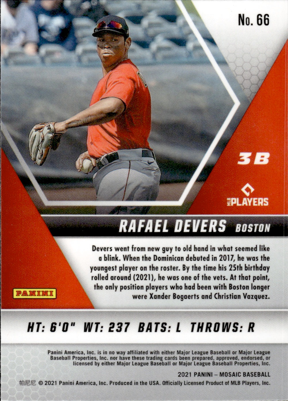 2021 Panini Mosaic Baseball #66 Rafael Devers - Boston Red Sox