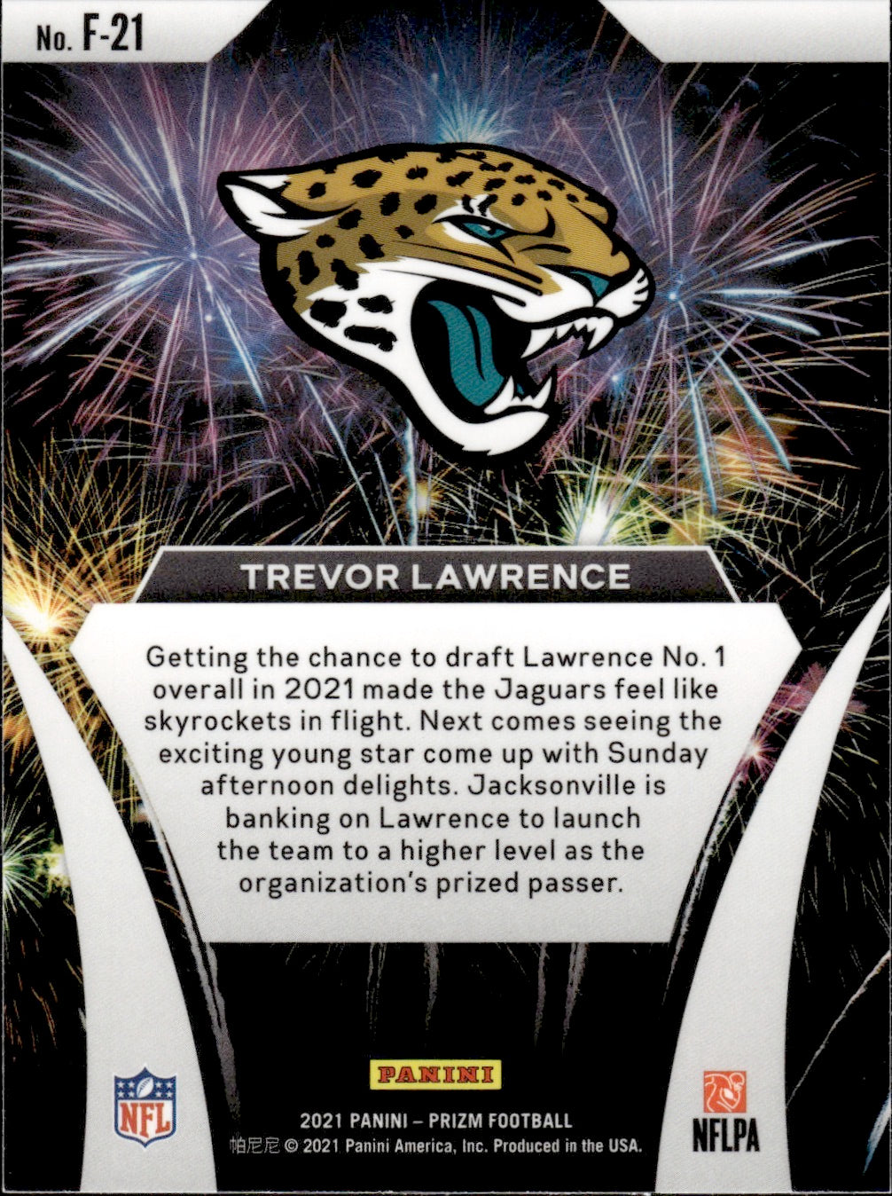 2021 Panini Prizm Football Fireworks #F-21 Trevor Lawrence - Jacksonville Jaguars