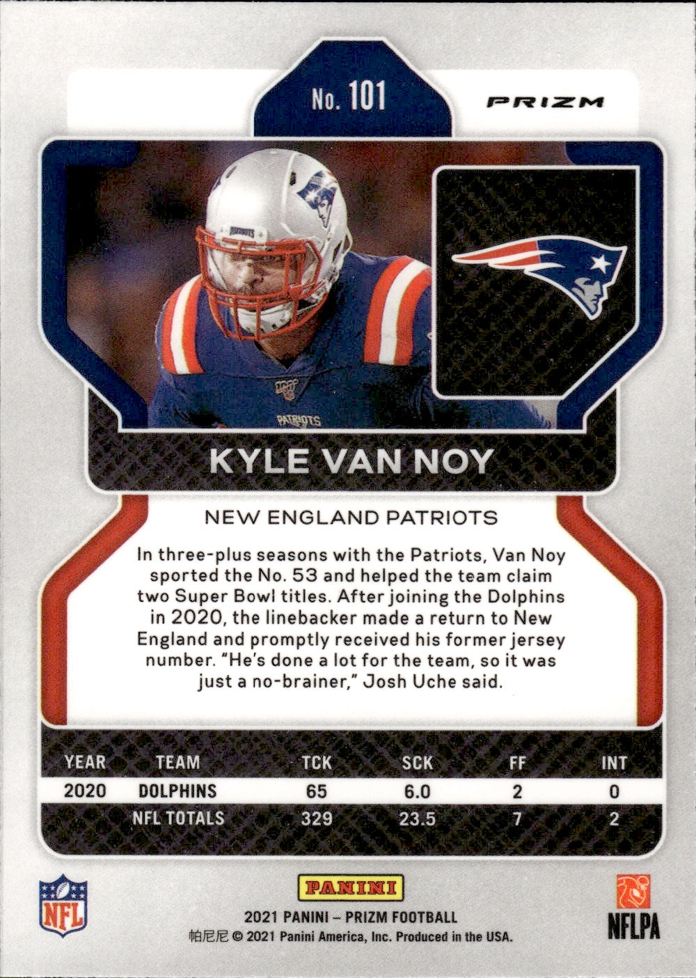 2021 Panini Prizm Football Red White & Blue Prizm #101 Kyle Van Noy - New England Patriots