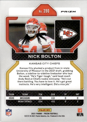 2021 Panini Prizm Football Red White & Blue Prizm #390 Nick Bolton - Kansas City Chiefs