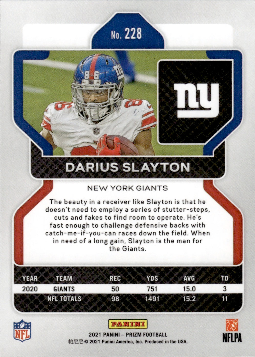 2021 Panini Prizm Football #228 Darius Slayton - New York Giants