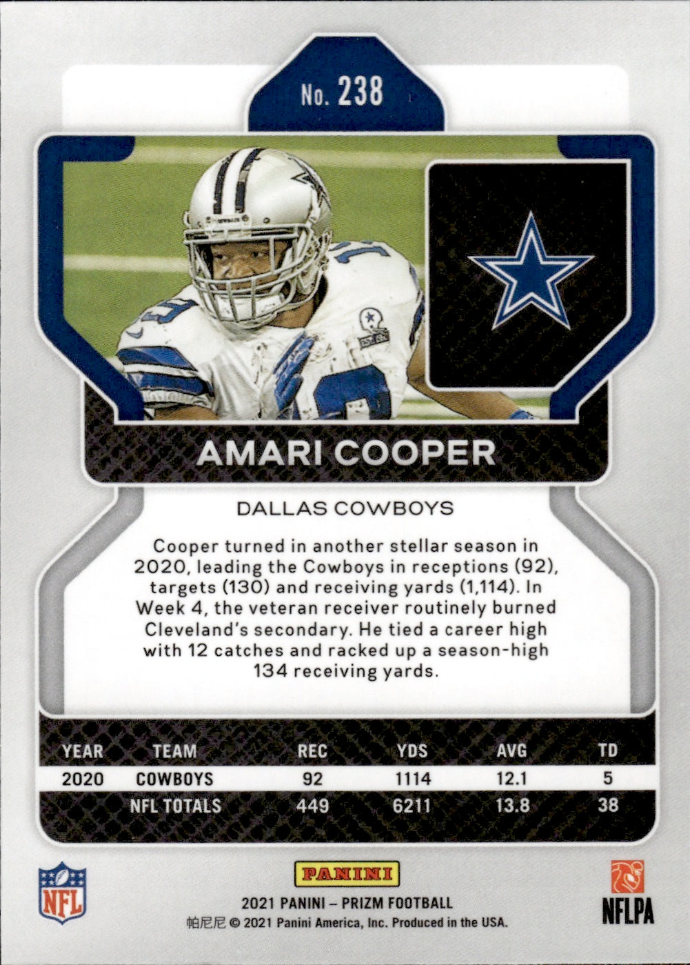 2021 Panini Prizm Football #238 Amari Cooper - Dallas Cowboys