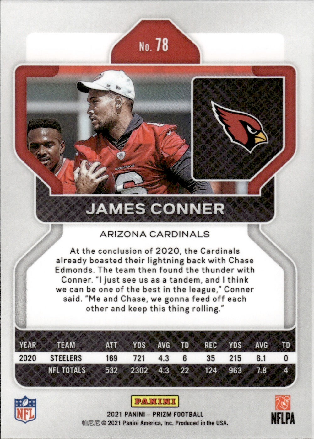 2021 Panini Prizm Football #78 James Conner - Arizona Cardinals