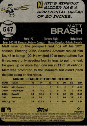 2021 Topps Heritage #547 Matt Brash - Seattle Mariners