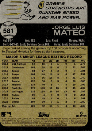 2021 Topps Heritage #581 - Jorge Mateo - Baltimore Orioles