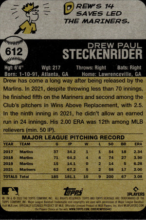 2021 Topps Heritage #612 Drew Steckenrider - Seattle Mariners