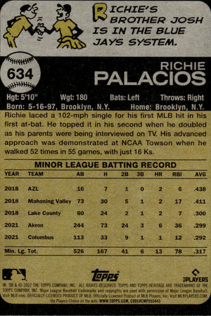 2021 Topps Heritage #634 Richie Palacios - Cleveland Guardians