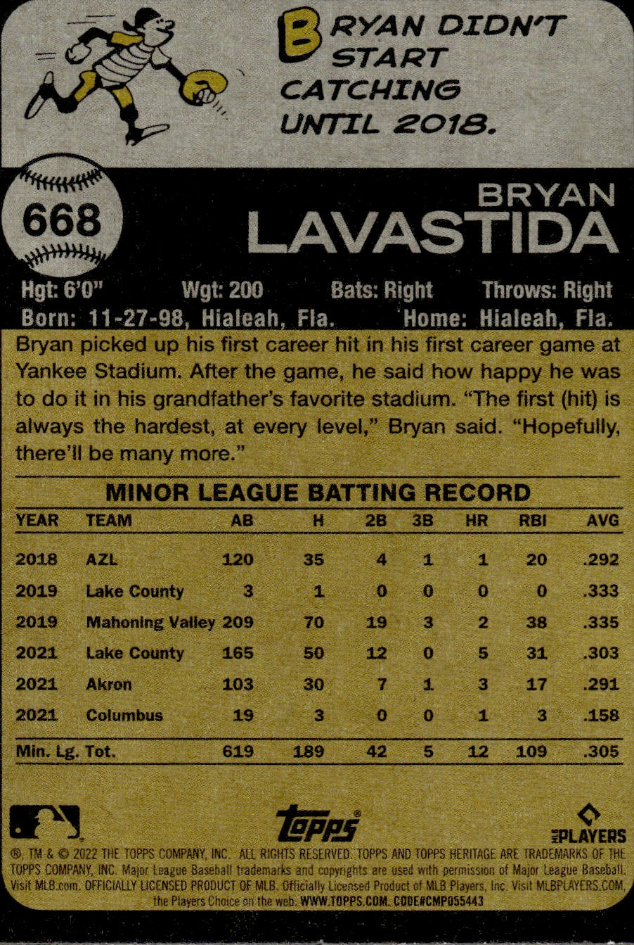 2021 Topps Heritage #668 Bryan Lavastida - Cleveland Guardians