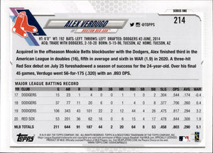 2021 Topps Series 1 Baseball - Base #214 Alex Verdugo - Boston Red Sox