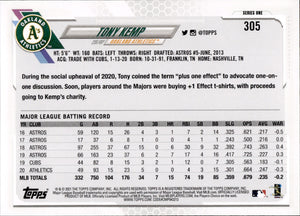 2021 Topps Series 1 Baseball - Base #305 Tony Kemp - Oakland Athetics