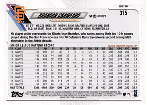 2021 Topps Series 1 Baseball - Base #315 Brandon Crawford - San Francisco Giants