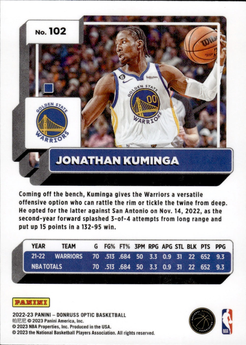 2022-23 Panini Donruss Optic Basketball #102 Jonathan Kuminga - Golden State Warriors