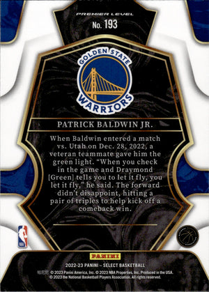 2022-23 Panini Select Basketball Premier Level #193 Patrick Baldwin Jr - Golden State Warriors