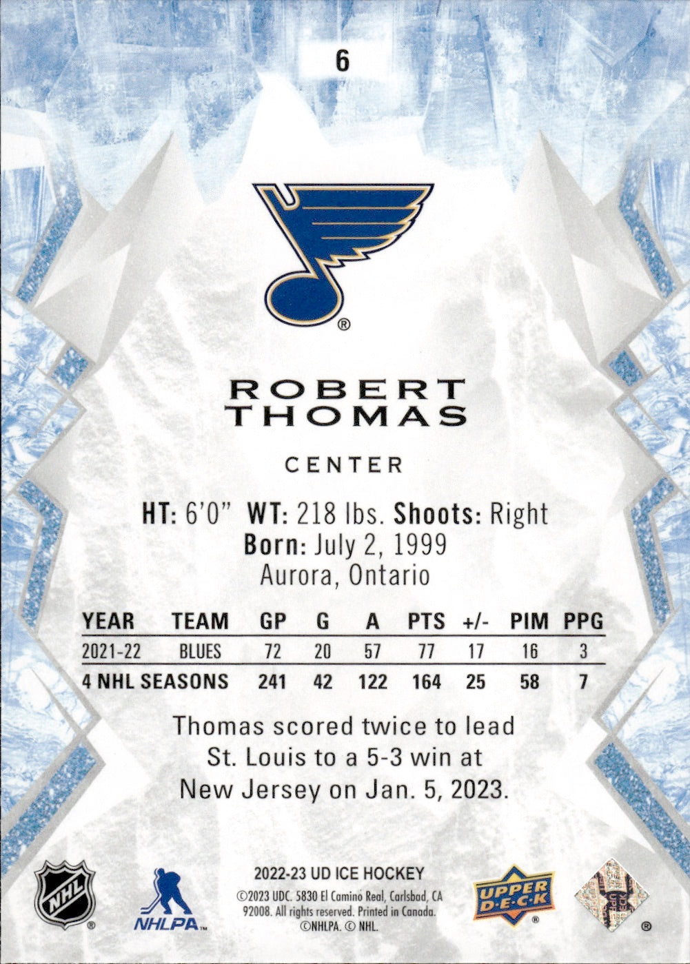 2022-23 Upper Deck Ice Hockey - Base - Green #8 Robert Thomas - St. Louis Blues