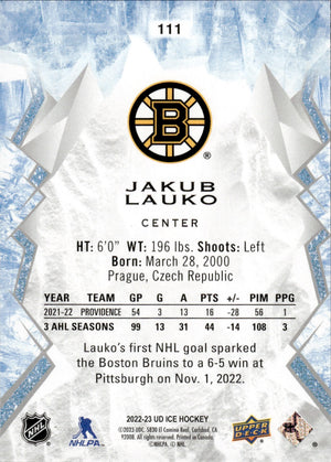 2022-23 Upper Deck Ice Hockey - Base - Rookie #111 Jakub Lauko - Boston Bruins